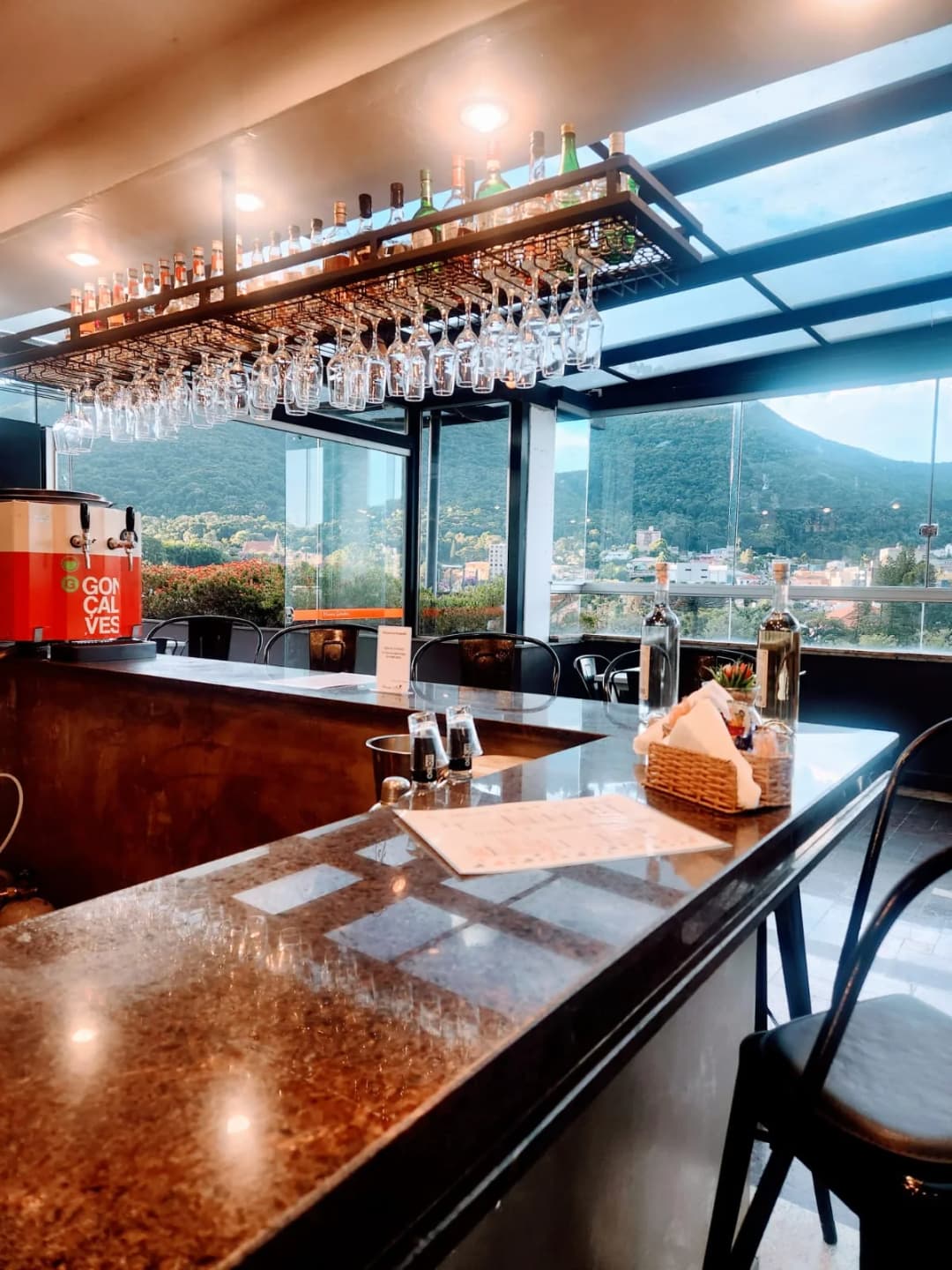 Cozy atmosphere of the Garden Pub with a city view